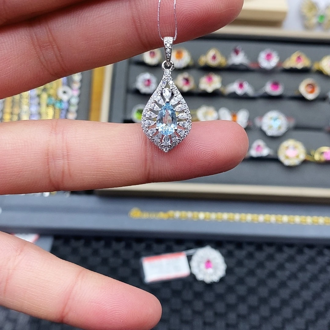 吊坠(赠链)海蓝宝石银S925镶嵌