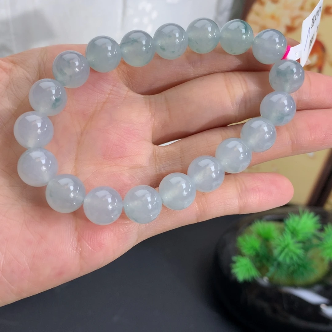 翡翠未镶嵌手串卡10冰胶蓝飘花手串（漏价推荐）