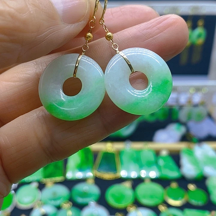 翡翠18K金镶嵌耳饰耳坠