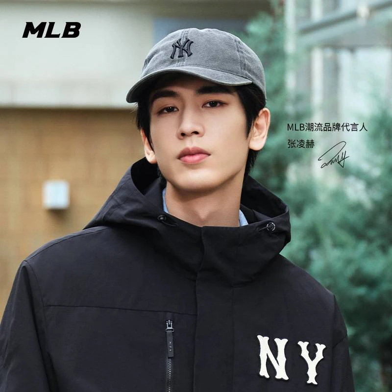 MLB张凌赫同款男女可调节水洗复古软顶棒球帽春夏3ACPVV14N