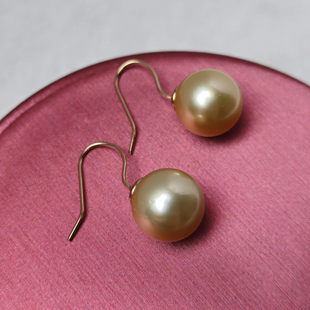 【诺诺甄选】海水正圆南洋金珠经典/11-12mm珍珠耳钩