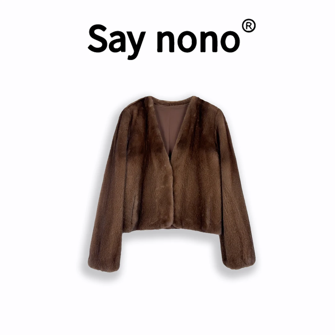 懒猫nono│Saynono 轻奢时尚短款V领水貂皮草外套WD2826