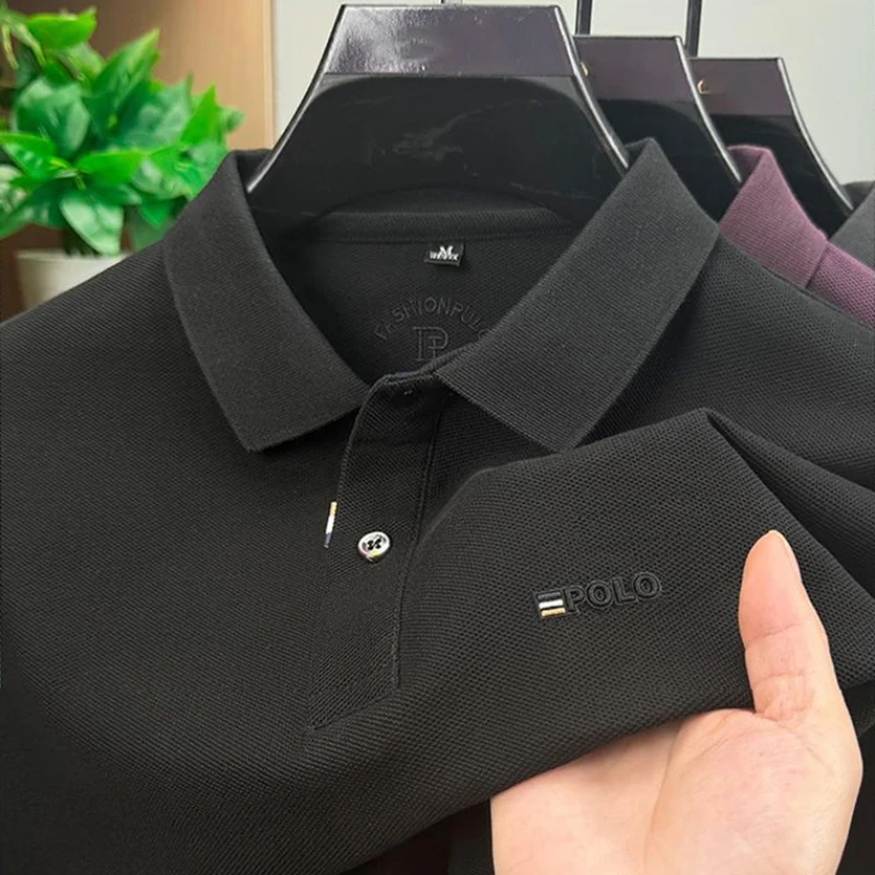 春秋季新款中青年男士POLO衫纯棉翻领精美刺绣休闲商务T恤上衣