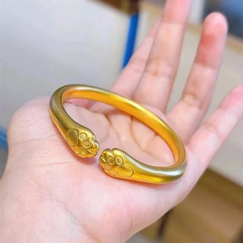 足银手镯 金包了银猫爪钉沙手镯平安喜乐手镯【GSB046】