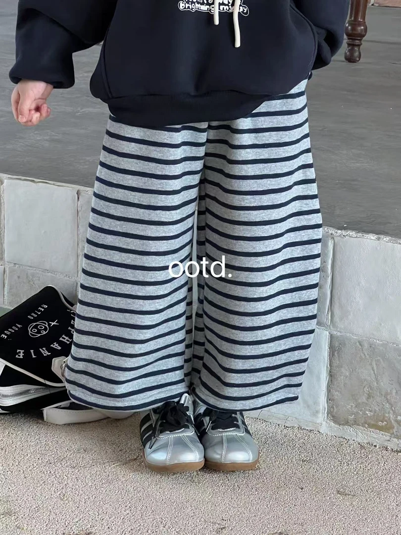 OOTD-934-儿童韩系百搭女童洋气条纹直筒裤 （秋冬款）