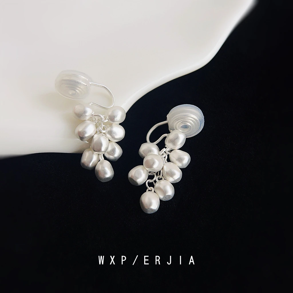 铜合金亚克力耳饰手作葡萄串蚊香盘耳夹法式轻奢设计感流苏耳环高