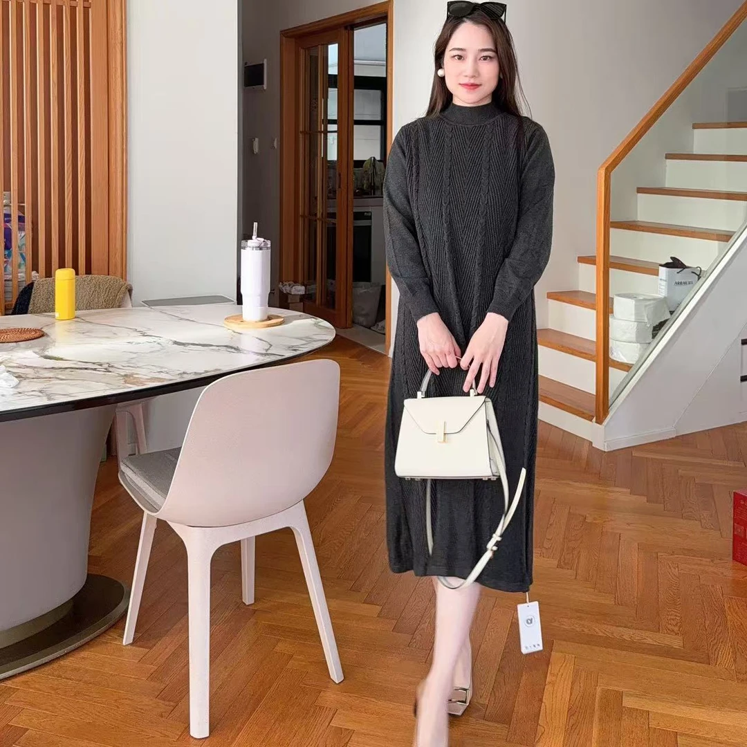 1215 修身多宝大码气质减龄长款A字裙子秋冬季女装连衣裙女