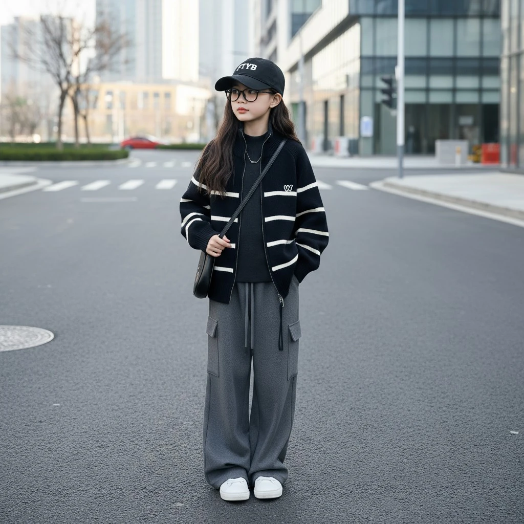 女童开衫毛衣春秋款2025新款儿童秋季洋气条纹针织衫外套大童衣服