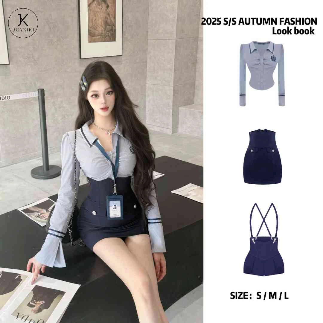 JOY KIKI鹅了么【初恋秀智】学院风显瘦收腰显瘦刺绣衬衫J25C487