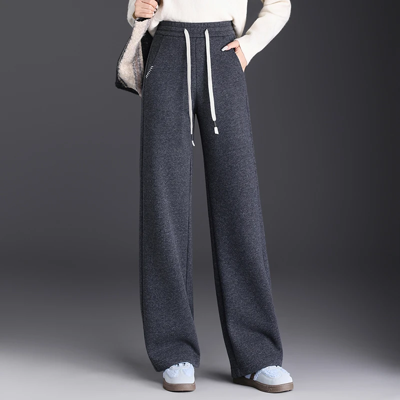 正品哥第2025秋冬新款羊绒休闲阔腿裤女装高腰显瘦加厚百搭直筒裤