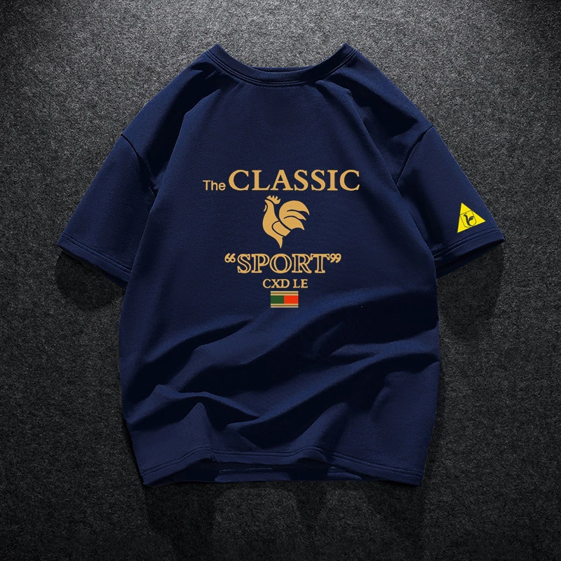 圣罗公鸡短袖t恤男2025夏季百搭时尚纯棉半袖圆领套头潮流男装t