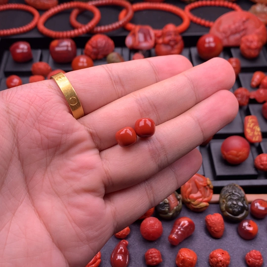 南红玛瑙未镶嵌南红川料原矿老型对珠8.9mm