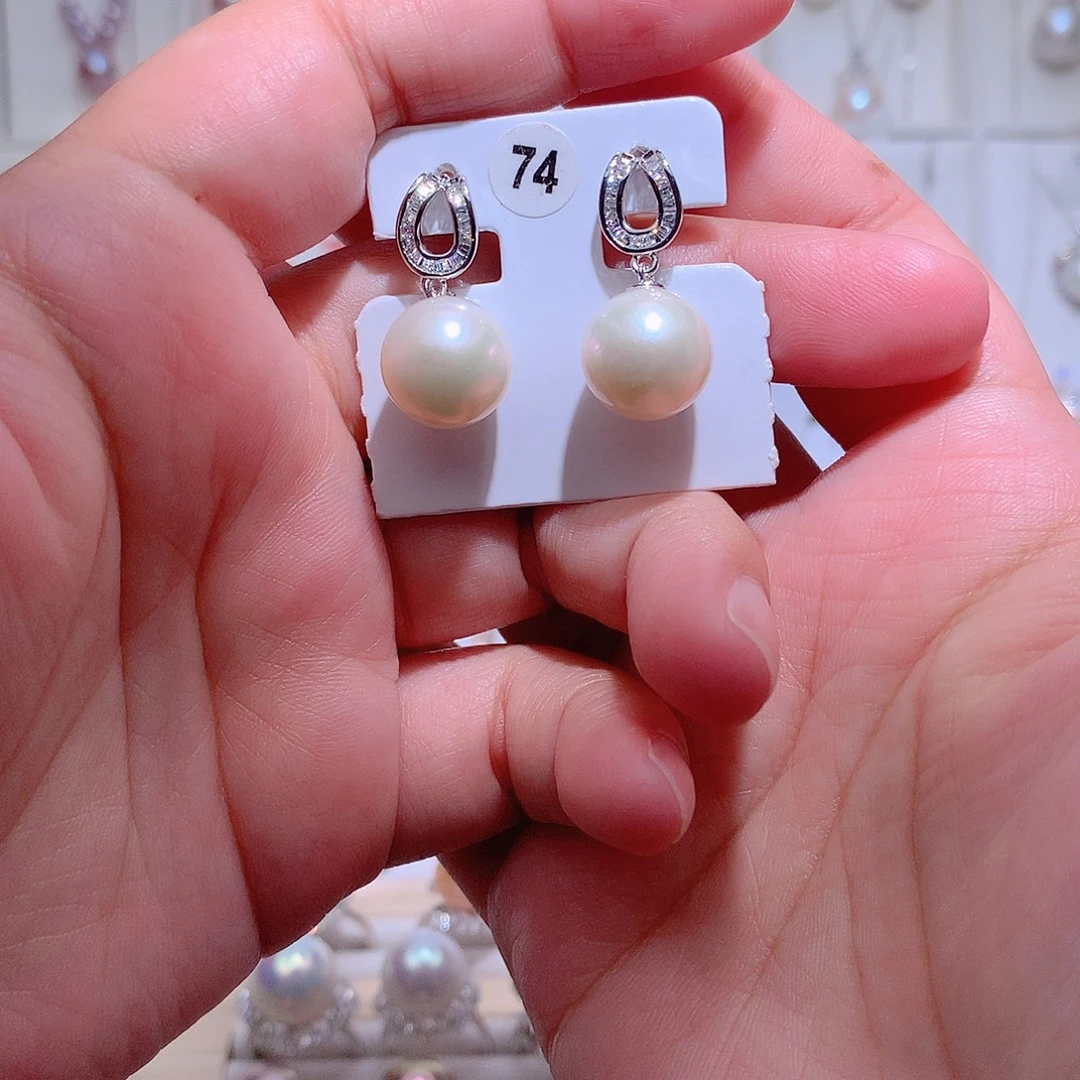 淡水珍珠耳饰银S925镶嵌CC12.4mm