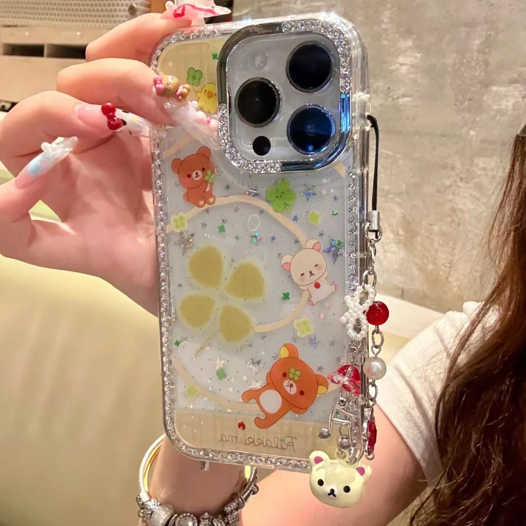 可爱四叶草轻松熊适用于苹果15pro手机壳自带ai键16/14防摔保护壳