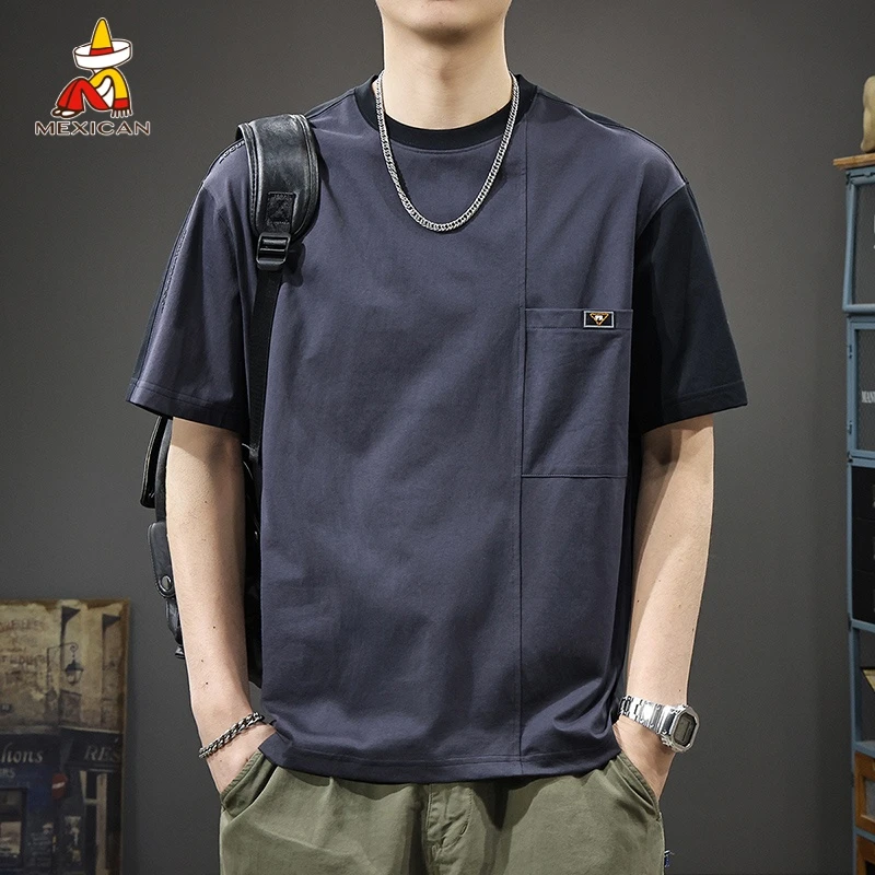 Mexican/稻草人设计感撞色男士t恤短袖夏季ins美式宽松半袖体恤潮