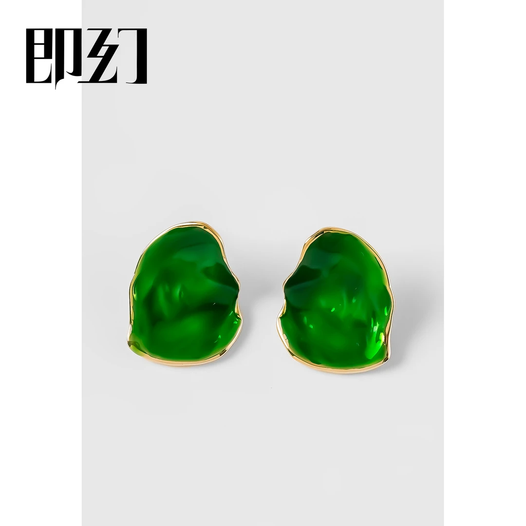 即幻 铜合金耳饰 ♦融化-绿  欧美风绿色景泰蓝工艺耳环 S-4548