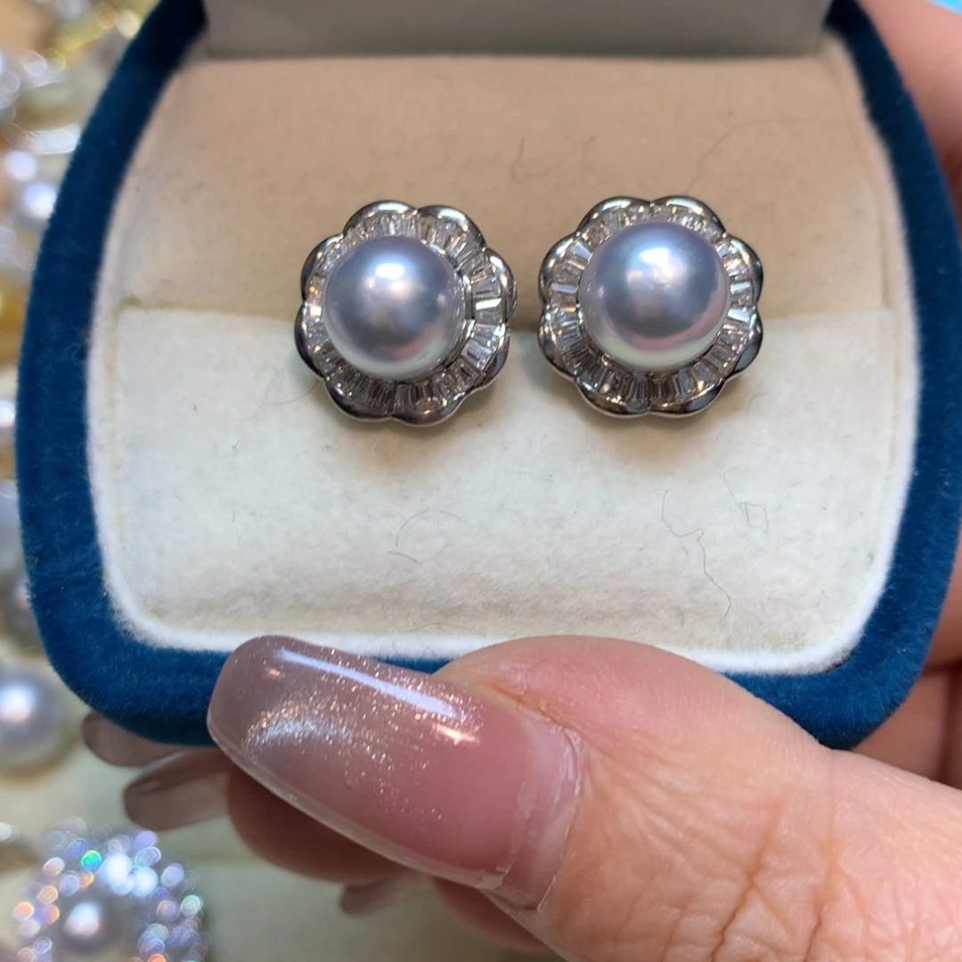 海水珍珠耳饰银S925镶嵌