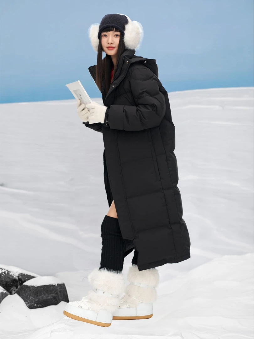 中戏羽绒服女长款过膝加厚冬季小个子宽松显瘦外套黑色加厚外套