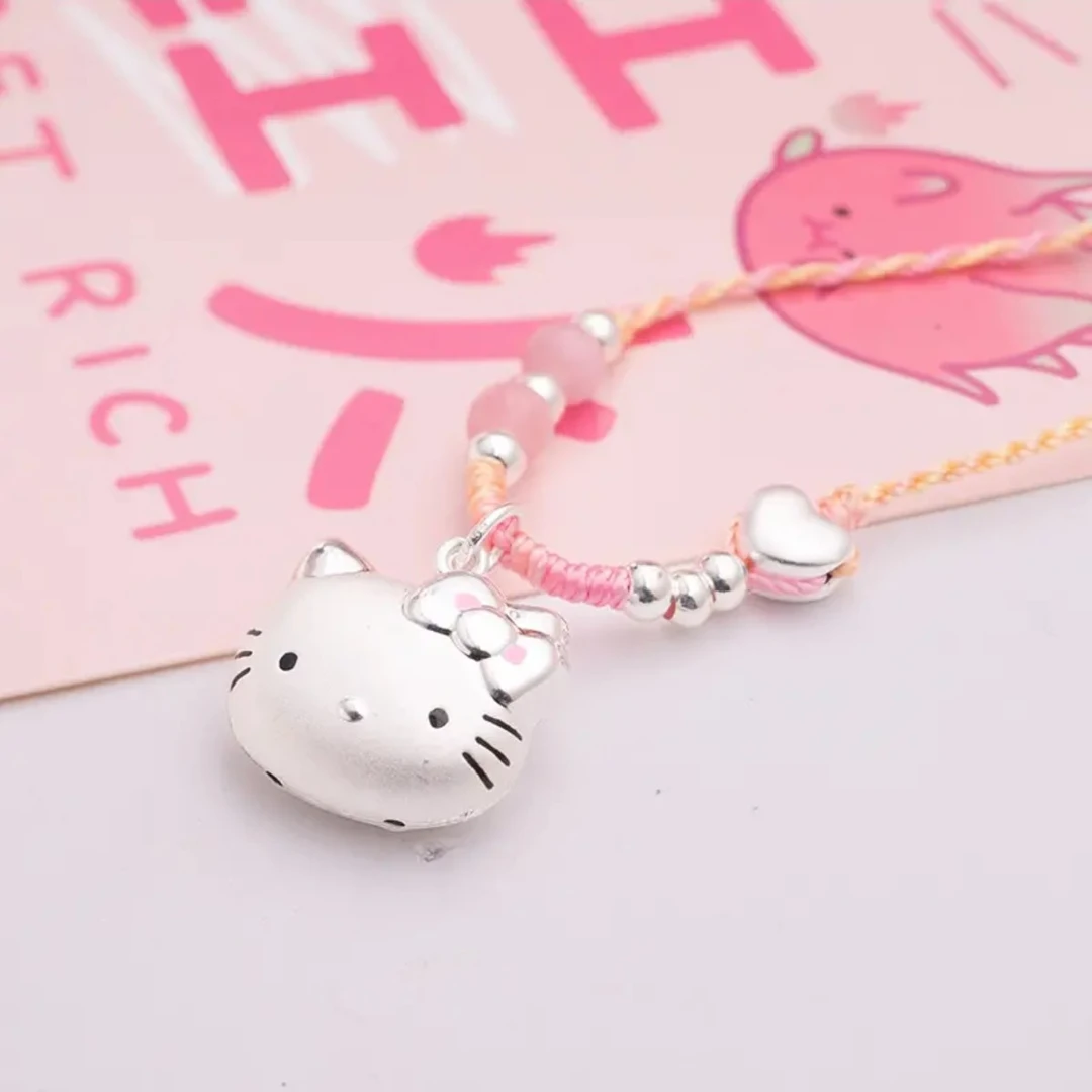 足银999hellokitty项链编绳凯蒂猫项链送女友纯银配件