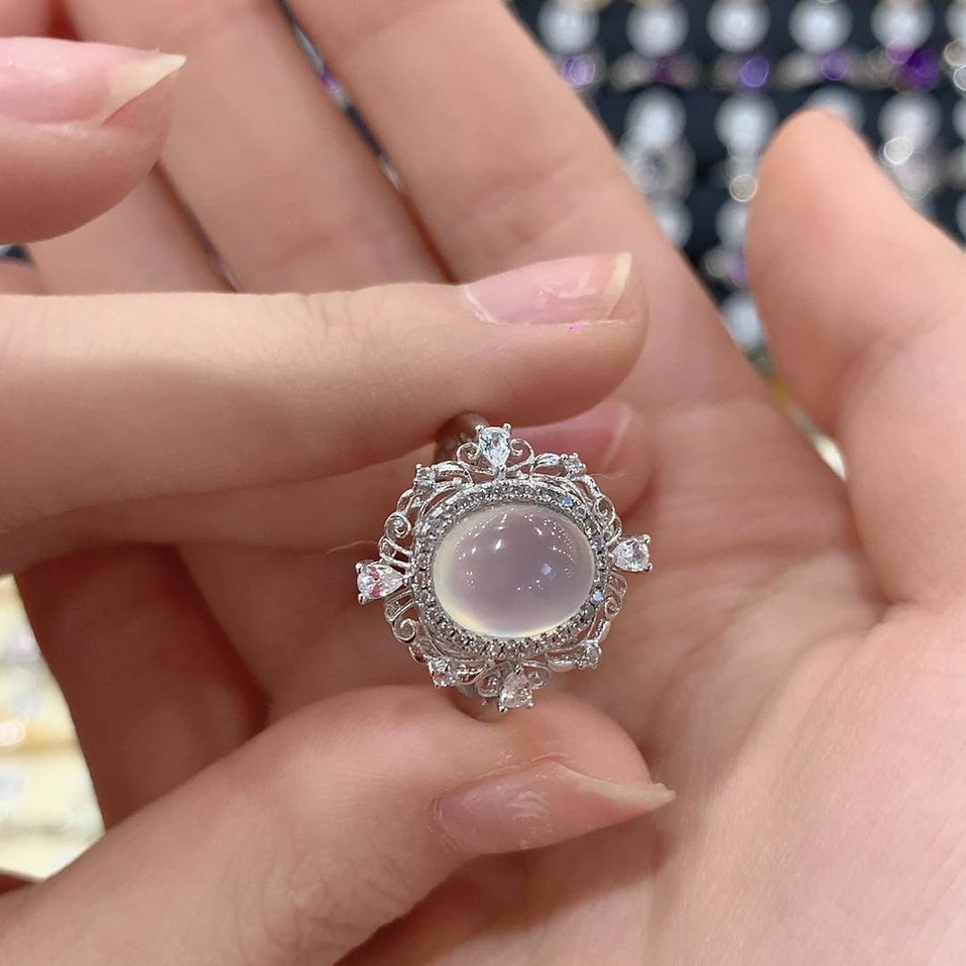 蛇纹石玉戒指银S925镶嵌?****?