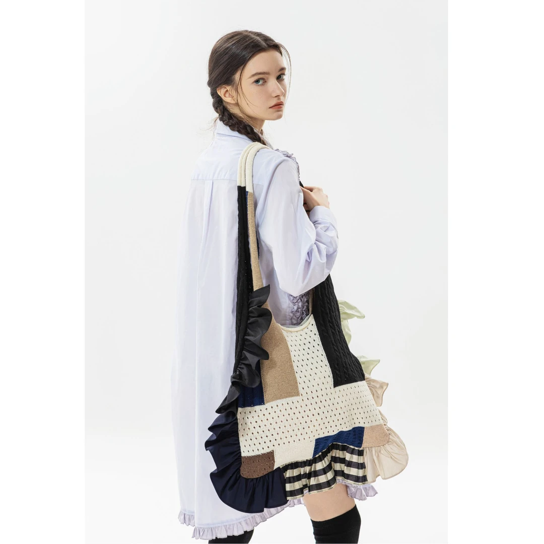 DELCHEN 新款撞色针织包包单肩包DCBY90021