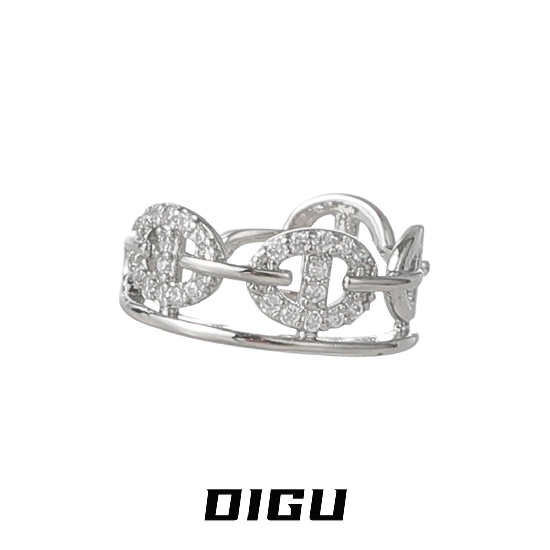 嘀咕家 铜合金合成锆石耳饰 镶钻猪鼻子耳夹链条耳饰无耳洞耳骨夹