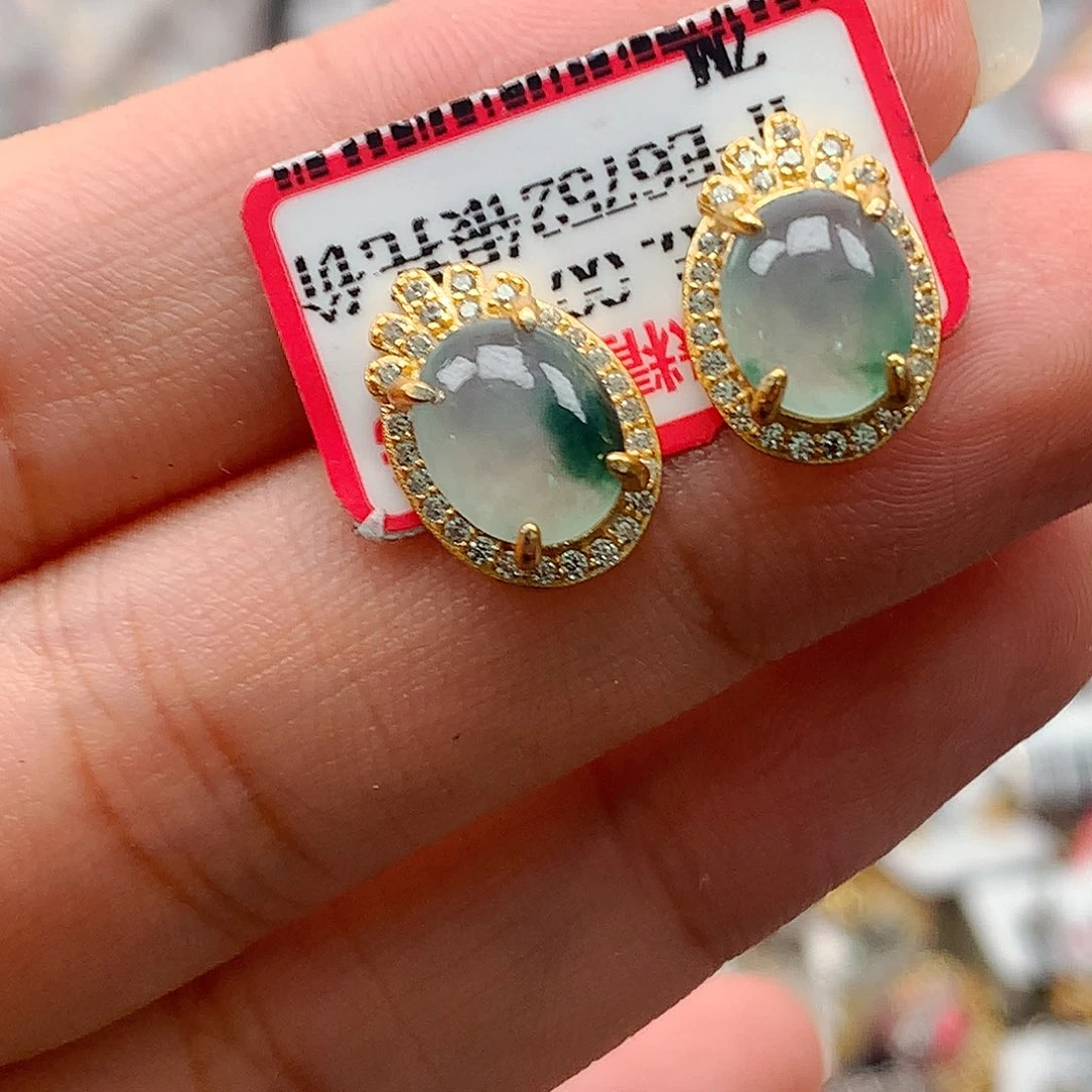 翡翠戒指银S925镶嵌天然翡翠耳饰