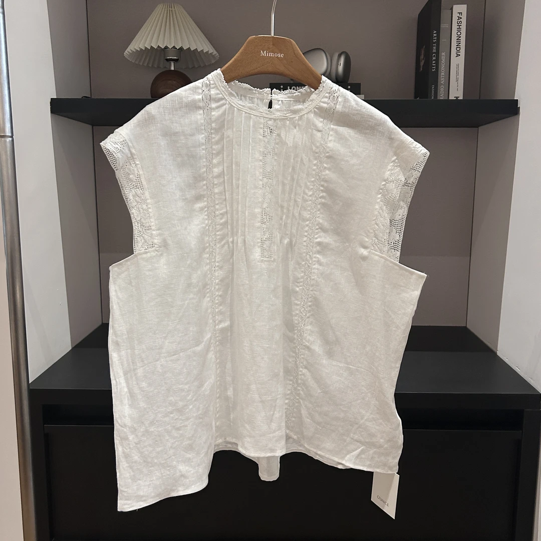 夏季新款文艺减龄圆领花边领设计无袖小衫88317（衣长63胸围120）