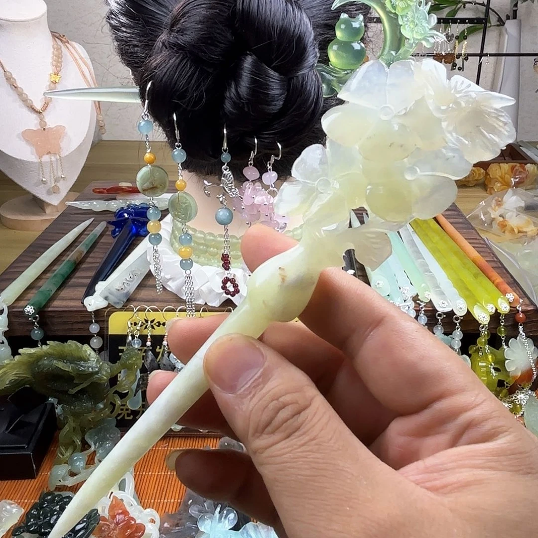 合金蛇纹石玉发饰