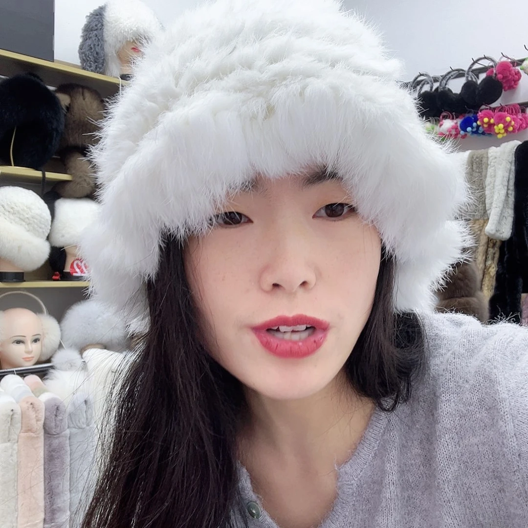 濑兔毛白色小号兔毛云朵帽不退换慎拍