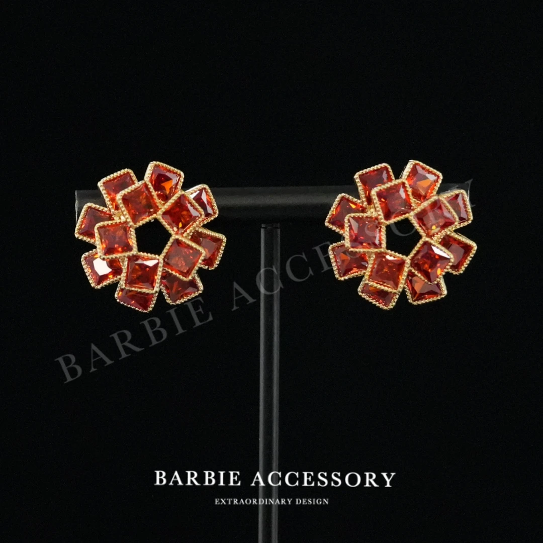 铜合金合成锆石耳饰 【红拼星艺】复古法式设计款高级绝美百搭耳环