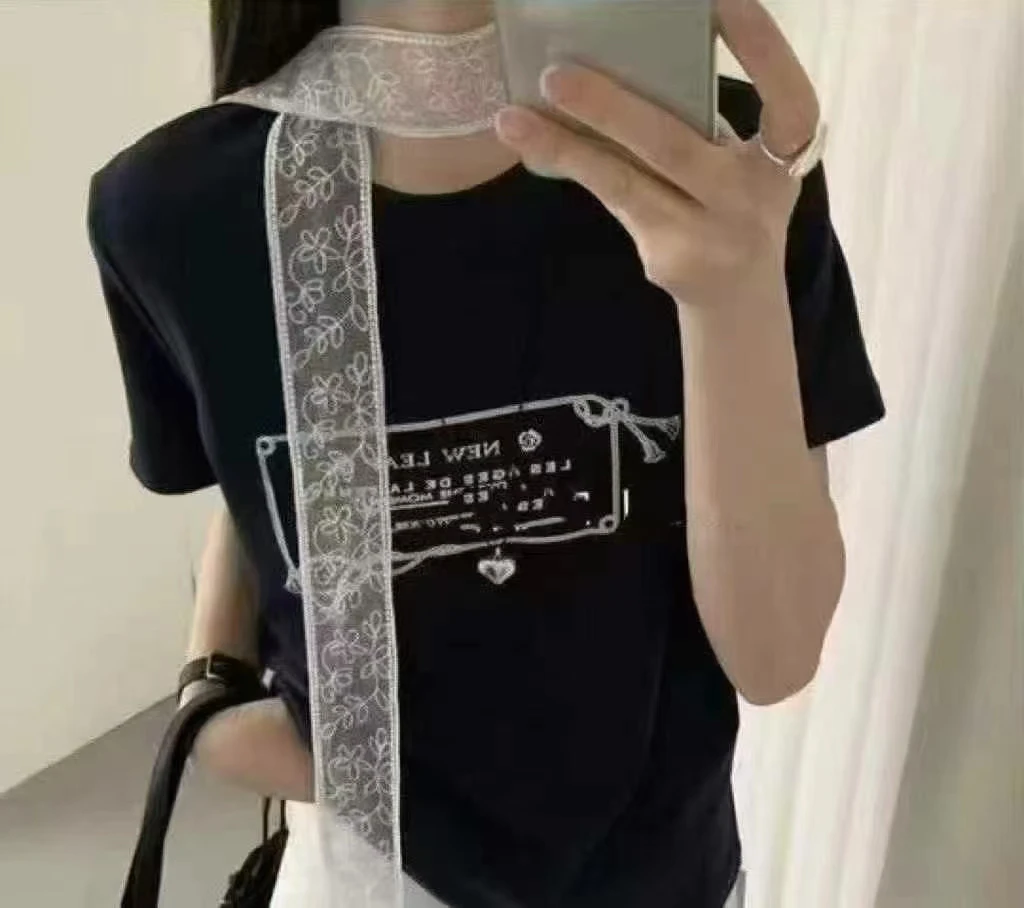 【公主屋】蕾丝丝巾印花休闲T恤885