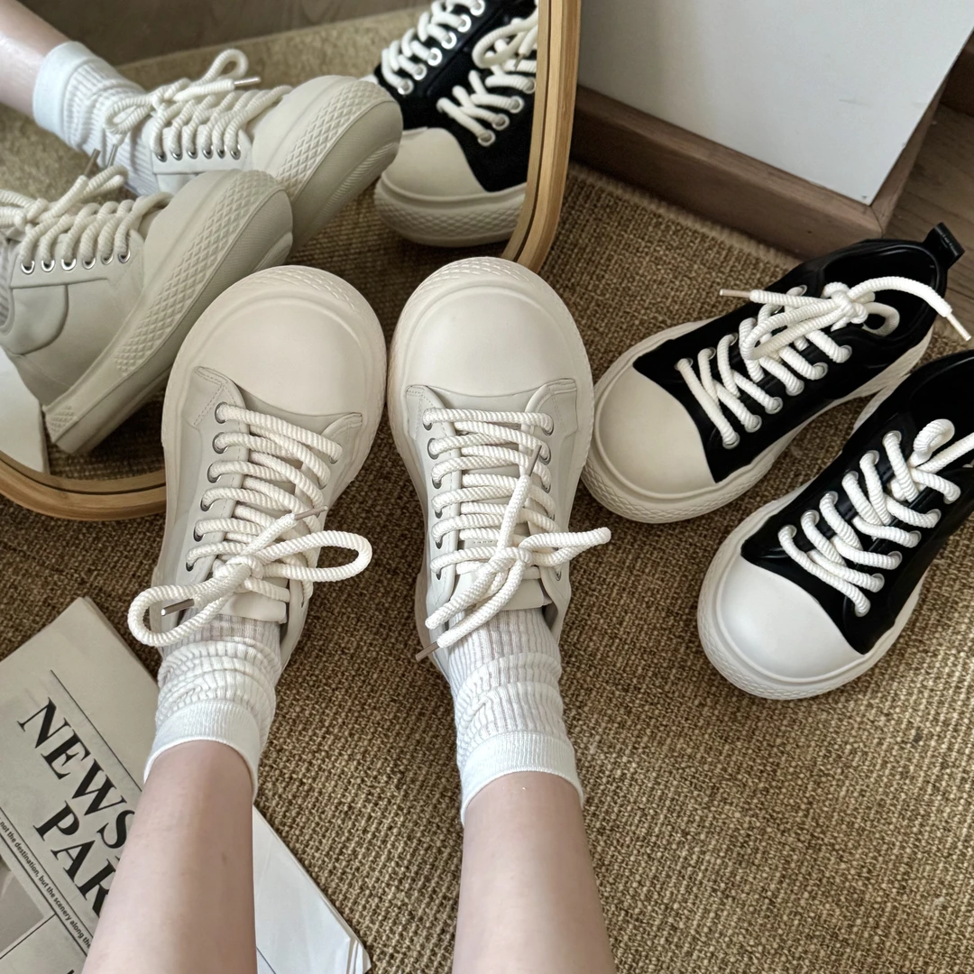 ELIAUK丨“春日信物”大头系带板鞋女2025新款厚底小白鞋运动休闲鞋