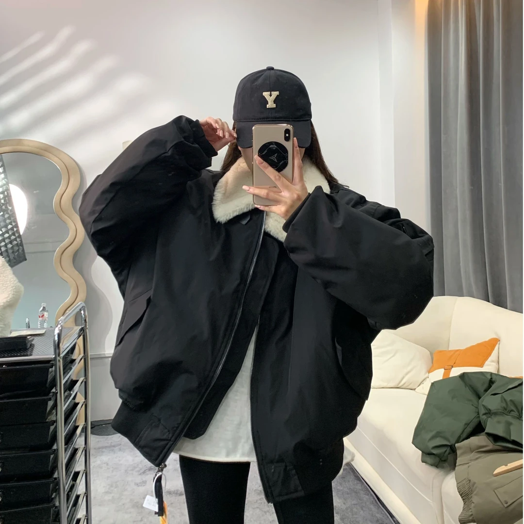 加棉加厚可拆卸毛领夹克宽松防风保暖冬季外套2599