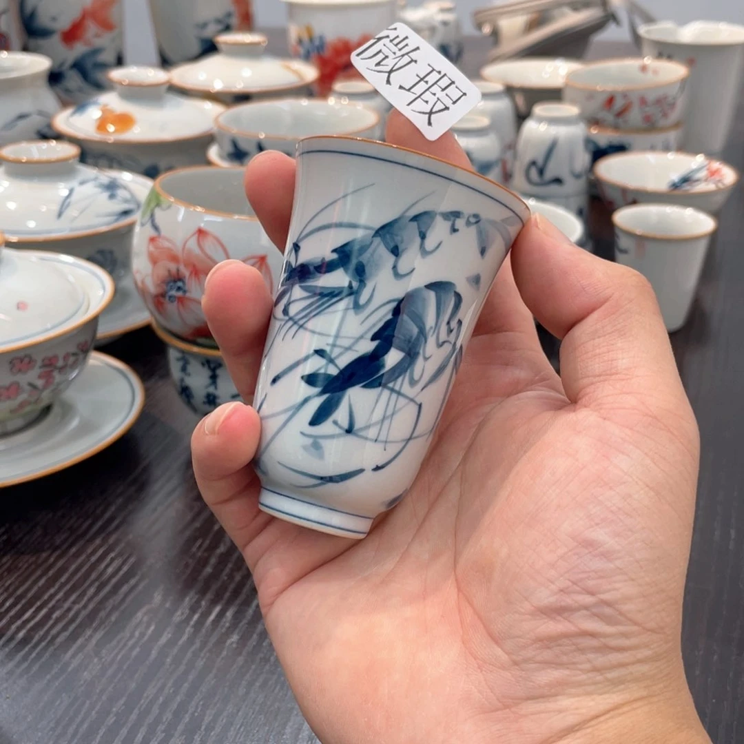 釉下手绘茶具微瑕直播间样品