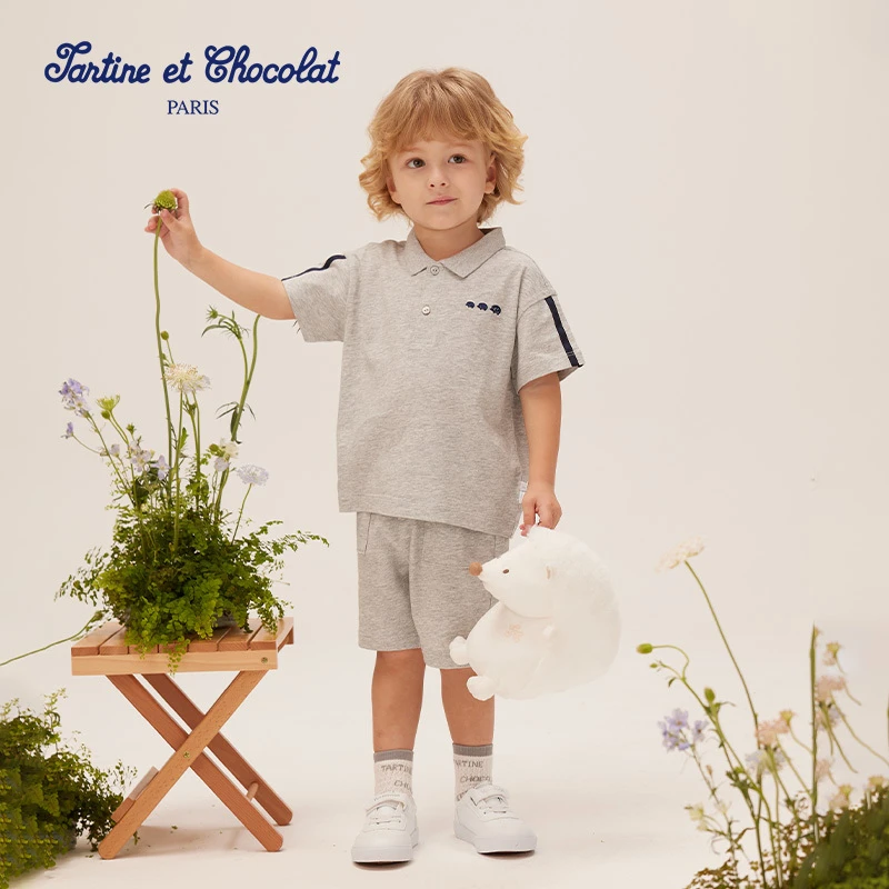 TC法国巧克力童装25夏季新款男童短裤T恤两件套