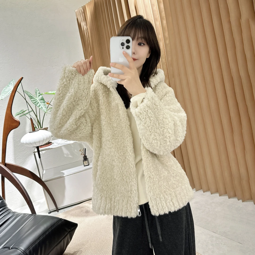 【褚培培自制】CHUPEIPEI/秋冬连帽羊羔毛气质加厚休闲时尚皮草女