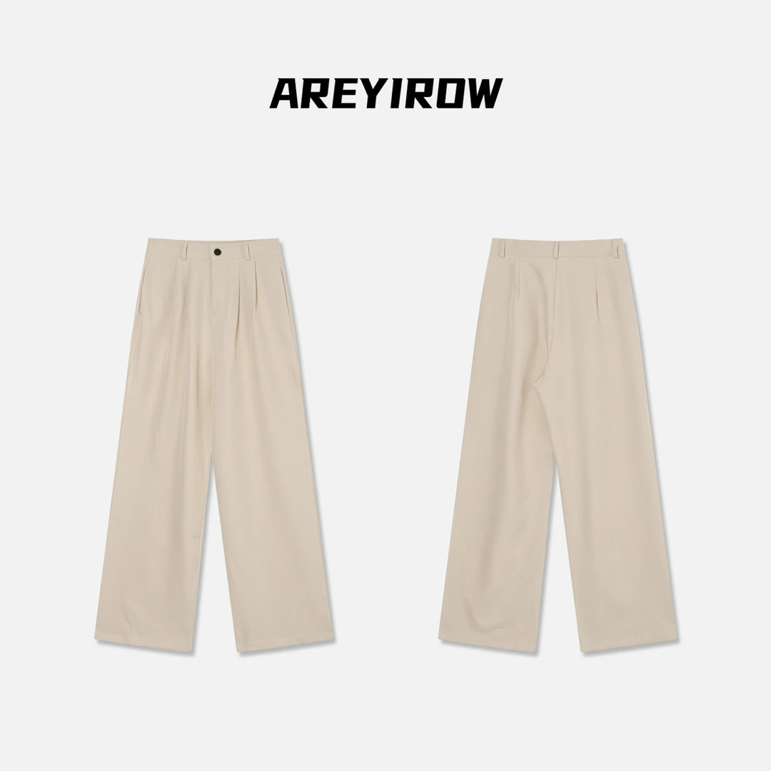 AREYiROW“睨興儞绱” 高腰宽松直筒休闲西装长裤H09698CK252