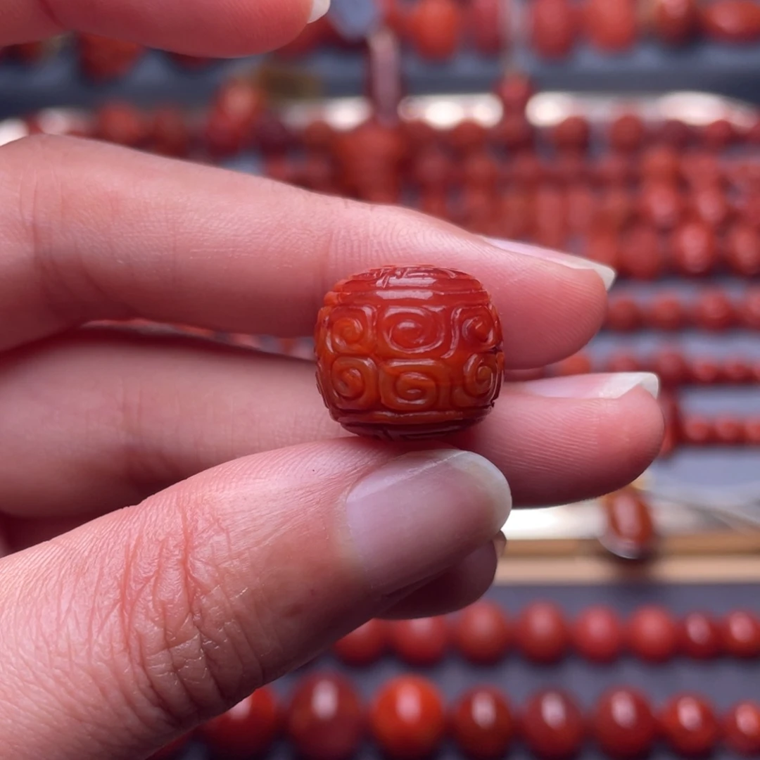 糖***使南红玛瑙未镶嵌其他W15.4瓦西双色回纹老型珠