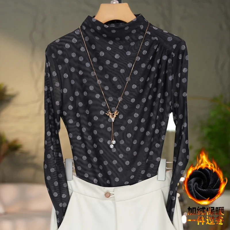 248-2加绒#高贵上档次小衫2025新款潮流气质时尚显瘦网纱打底衫