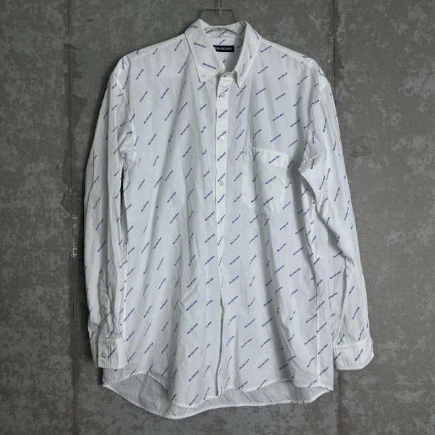 未使用 Balenciaga/巴黎世家 39*1/满印logo长袖衬衫/10516/JP