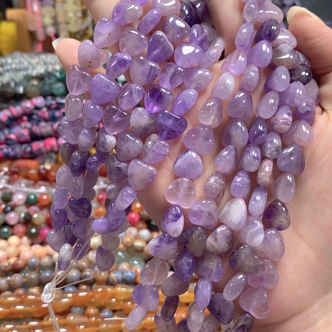 玛瑙/玉髓未镶嵌珠宝半成品紫水晶爱心一条卡12mm