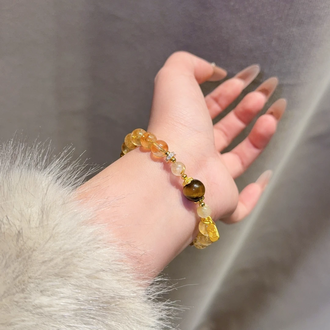 【吸金】带证书8mm天然黄水晶金发晶虎眼石设计气质轻奢水晶手串