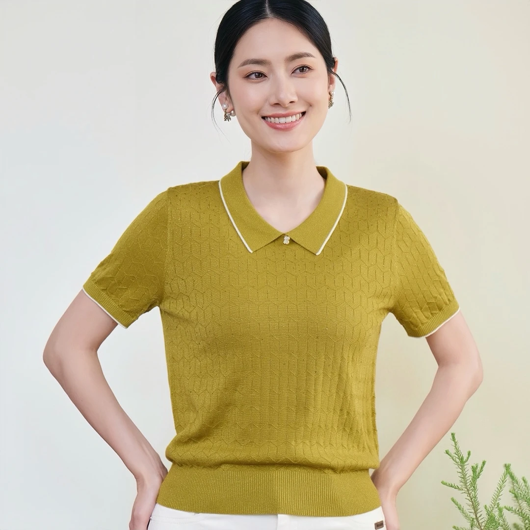 【高档天丝上衣】妈妈装翻领莱赛尔天丝短袖时尚百搭1164