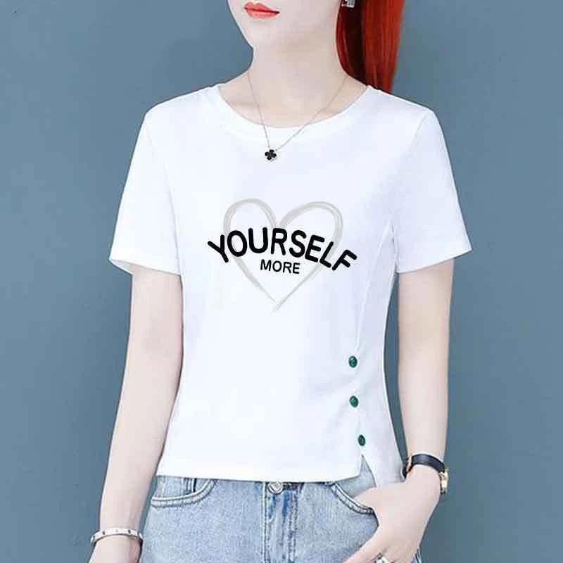 新款短袖T恤女白色夏装韩版宽松百搭不规则短款体恤2025夏季