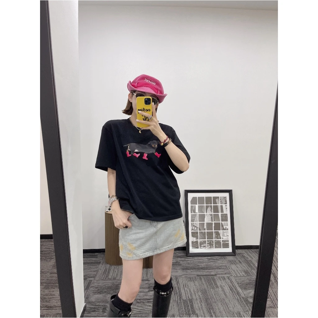 AMYLIANG｜【高街腊肠狗】新款设计感腊肠狗狗印花短袖T恤YR1DX0185