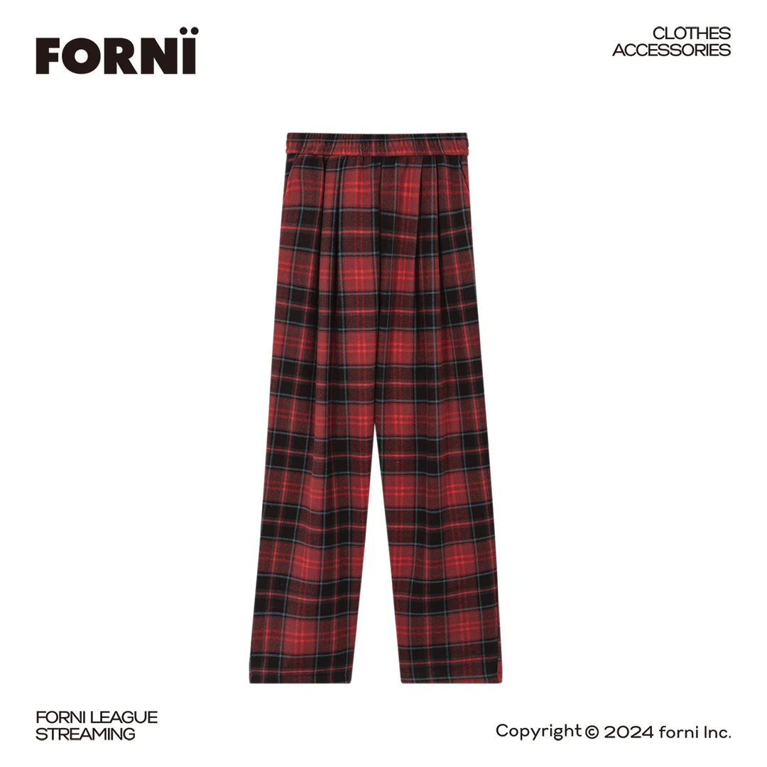 FORNI × YOYO 新年裤 红色节日感洋气格子长裤经典格纹直筒格子裤