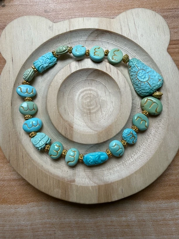 257精品瓷釉原矿纯天然无优化绿松石扎基拉姆多宝手串超级仙