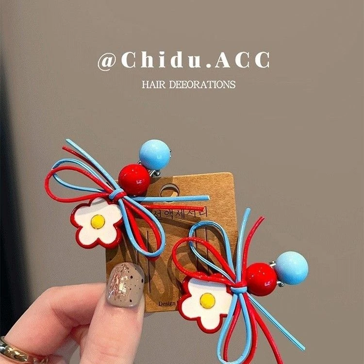 2025新款韩国大门撞色甜美花朵蝴蝶结发夹刘海侧边发碎头饰
