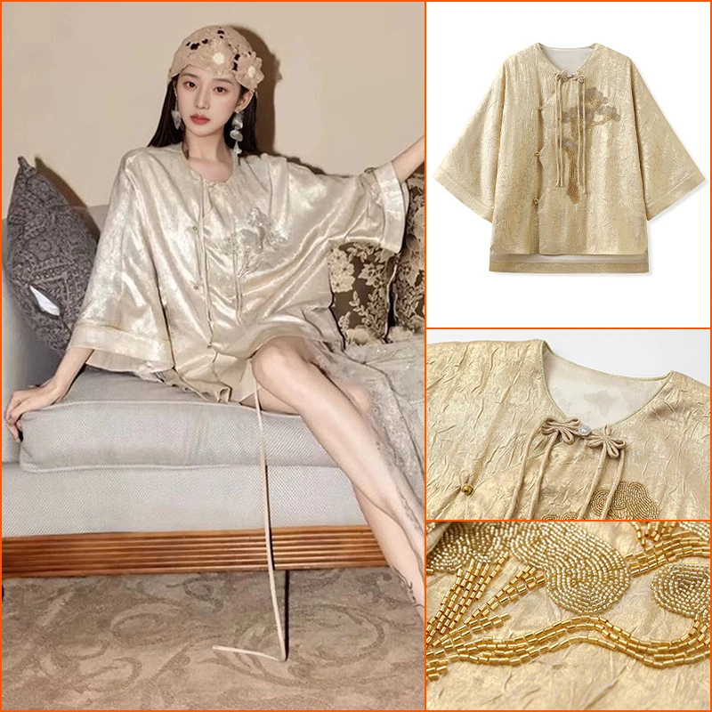 夏季新中式国风新款轻奢高级感重工刺绣薄款宽松显瘦女 M5097